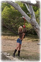 Free bondage photo Debby Turpin rope bondage, boots, outdoor, topless