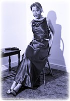 Free bondage photo Sabrina ballgown, rope bondage, satin, shoes, cloth gag