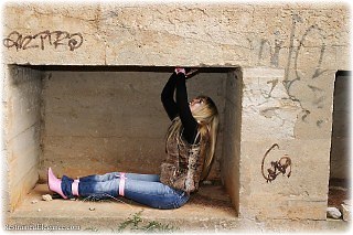 Bondage photo pic picture Belle boots, outdoor, rope bondage