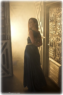 Bondage photo pic picture Kobe Lee ballgown, rope bondage, barefoot, shoes, silk