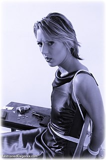 Bondage photo pic picture Sabrina ballgown, rope bondage, satin, shoes, cloth gag