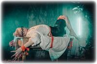 Free bondage photo Lucy Lauren and Zoe Page rope bondage, barefoot, girlgirl, glasses, shoes, horror, skirt, business wear, lesbian, nipple clamps, cosplay, topless, ungagged, uniform