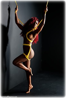 Bondage photo pic picture Faith Obae rope bondage, barefoot, nude, ungagged, redhead